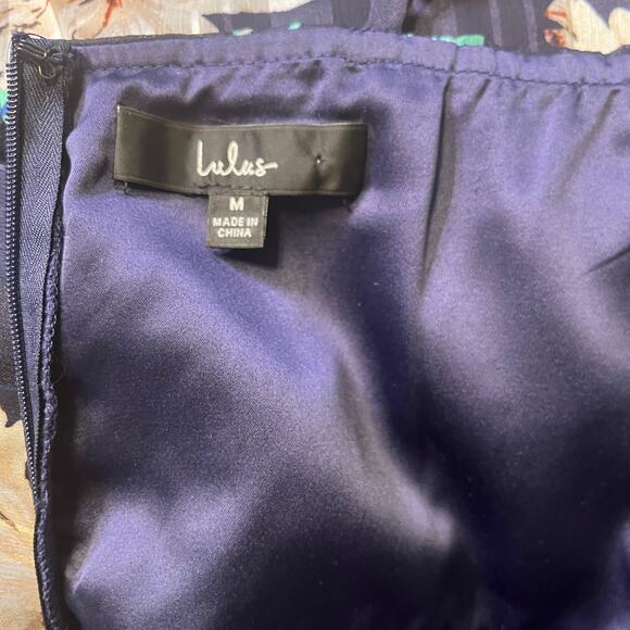 Lulus Navy Floral Midi Dress M Romantic Cottagecore Garden Party Slit cocktail - Picture 9 of 11